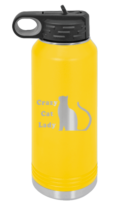 Crazy Cat Lady - 32oz Water Bottle Laser Engraved- Yellow