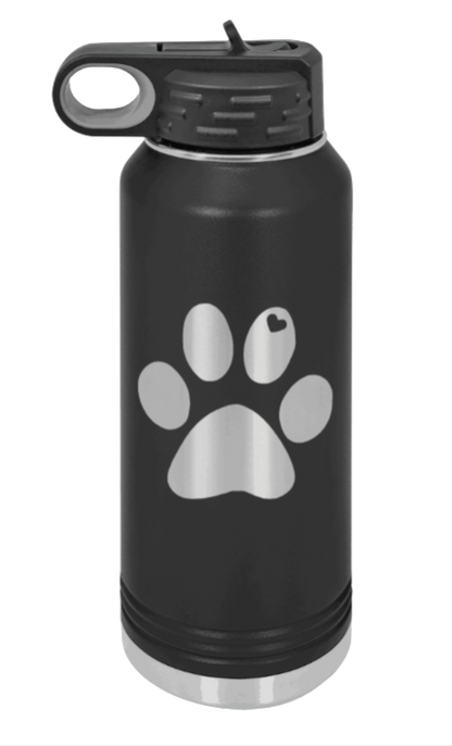 Paw Love - 32oz Water Bottle Laser Engraved- Black