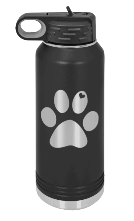 Paw Love - 32oz Water Bottle Laser Engraved- Black