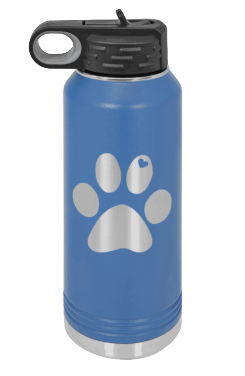 Paw Love - 32oz Water Bottle Laser Engraved- Royal Blue