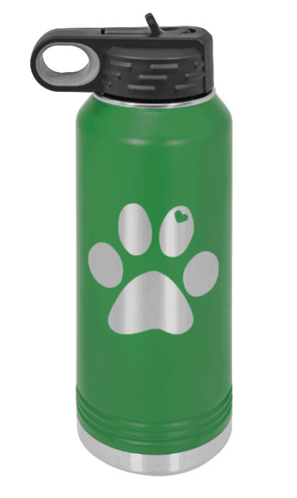 Paw Love - 32oz Water Bottle Laser Engraved- Green