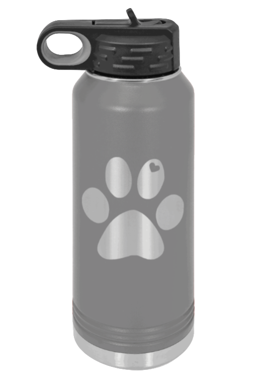 Paw Love - 32oz Water Bottle Laser Engraved- Dark Grey