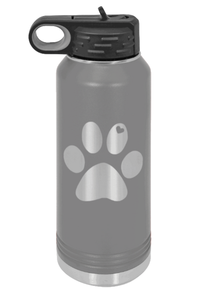 Paw Love - 32oz Water Bottle Laser Engraved- Dark Grey