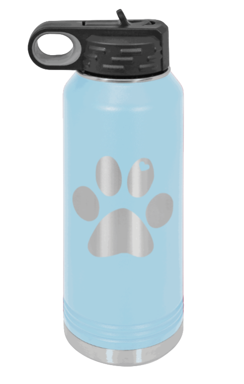 Paw Love - 32oz Water Bottle Laser Engraved- Light Blue