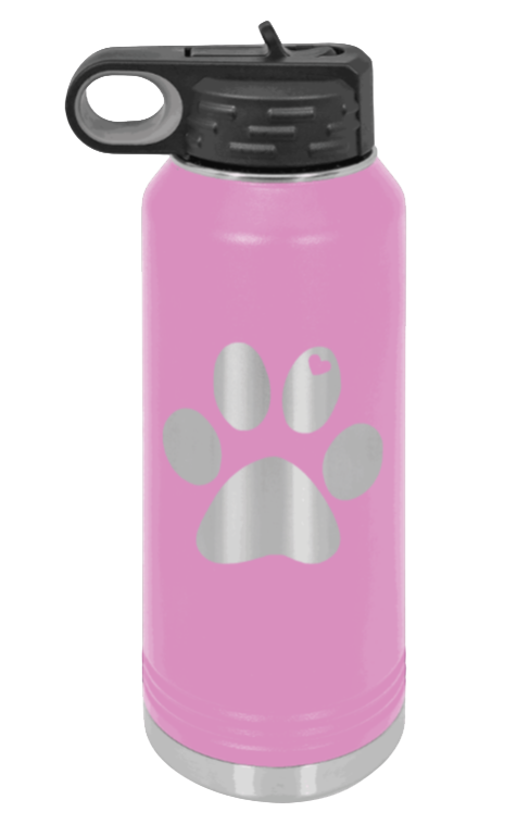 Paw Love - 32oz Water Bottle Laser Engraved- Light Purple