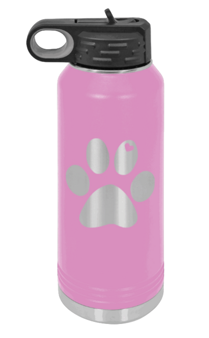 Paw Love - 32oz Water Bottle Laser Engraved- Light Purple