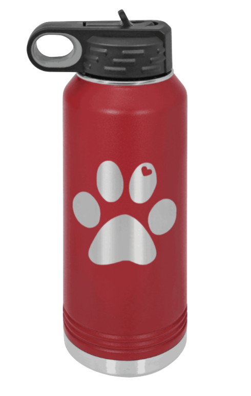 Paw Love - 32oz Water Bottle Laser Engraved- Maroon