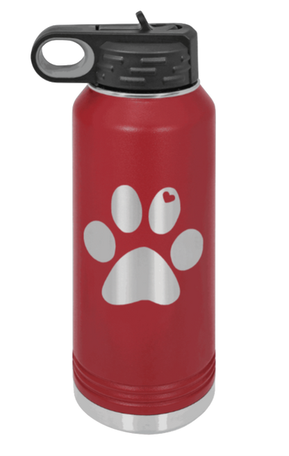 Paw Love - 32oz Water Bottle Laser Engraved- Maroon
