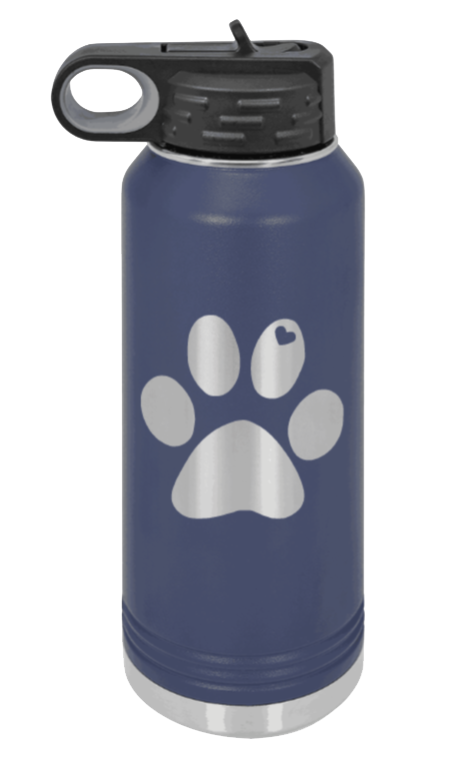Paw Love - 32oz Water Bottle Laser Engraved- Navy