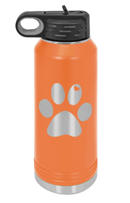 Paw Love - 32oz Water Bottle Laser Engraved- Orange