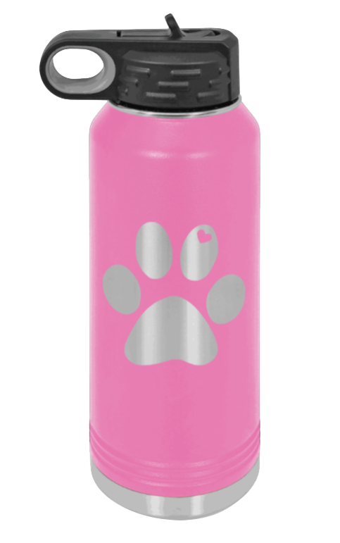 Paw Love - 32oz Water Bottle Laser Engraved- Pink