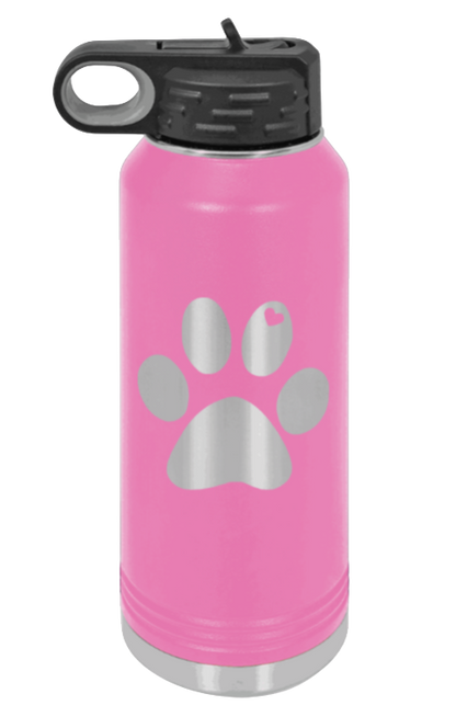 Paw Love - 32oz Water Bottle Laser Engraved- Pink