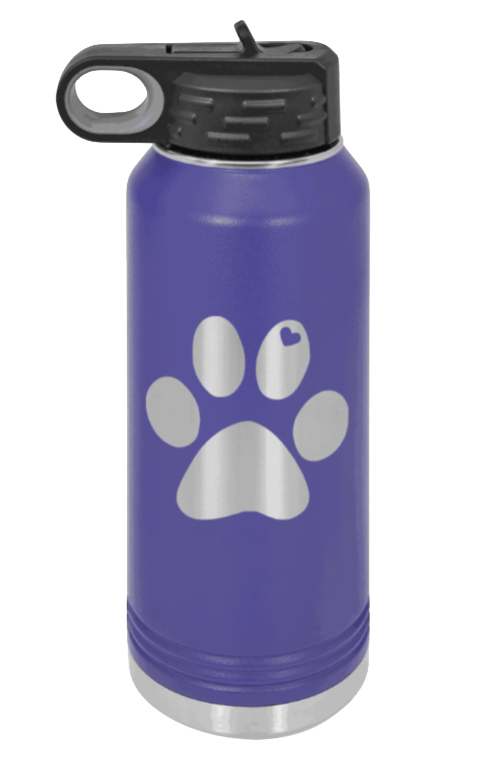 Paw Love - 32oz Water Bottle Laser Engraved- Purple