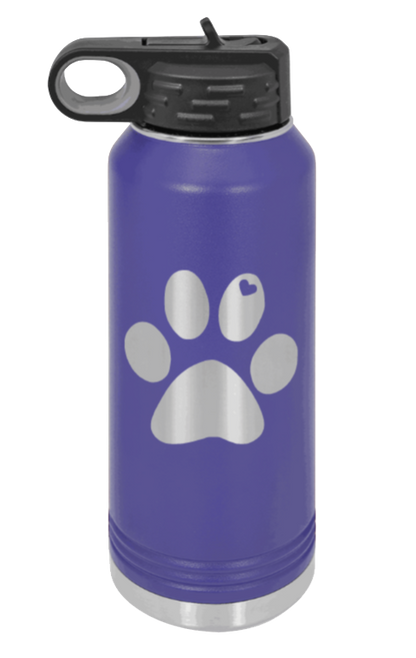 Paw Love - 32oz Water Bottle Laser Engraved- Purple