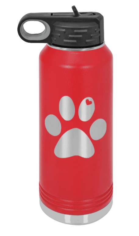 Paw Love - 32oz Water Bottle Laser Engraved- Red