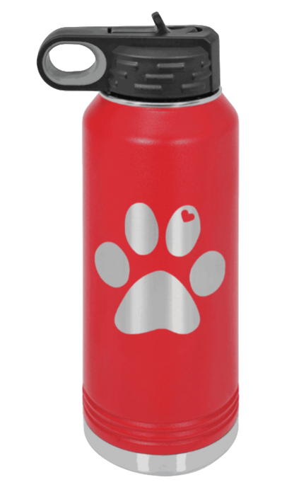 Paw Love - 32oz Water Bottle Laser Engraved- Red