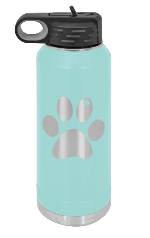 Paw Love - 32oz Water Bottle Laser Engraved- Teal