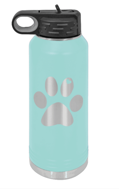 Paw Love - 32oz Water Bottle Laser Engraved- Teal
