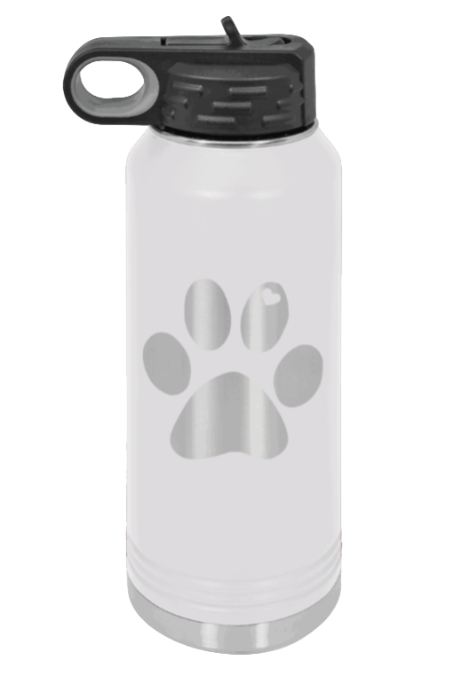 Paw Love - 32oz Water Bottle Laser Engraved- White