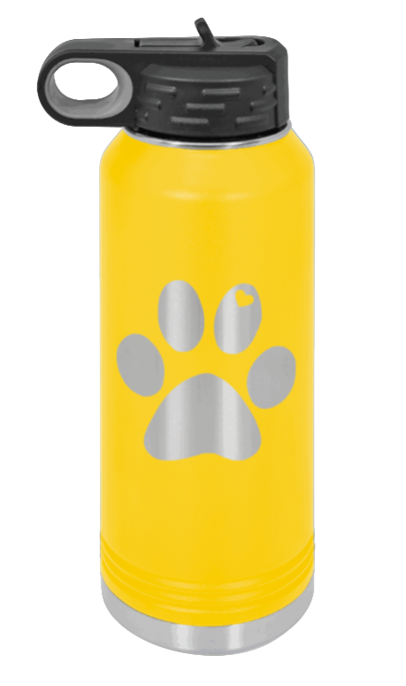 Paw Love - 32oz Water Bottle Laser Engraved- Yellow