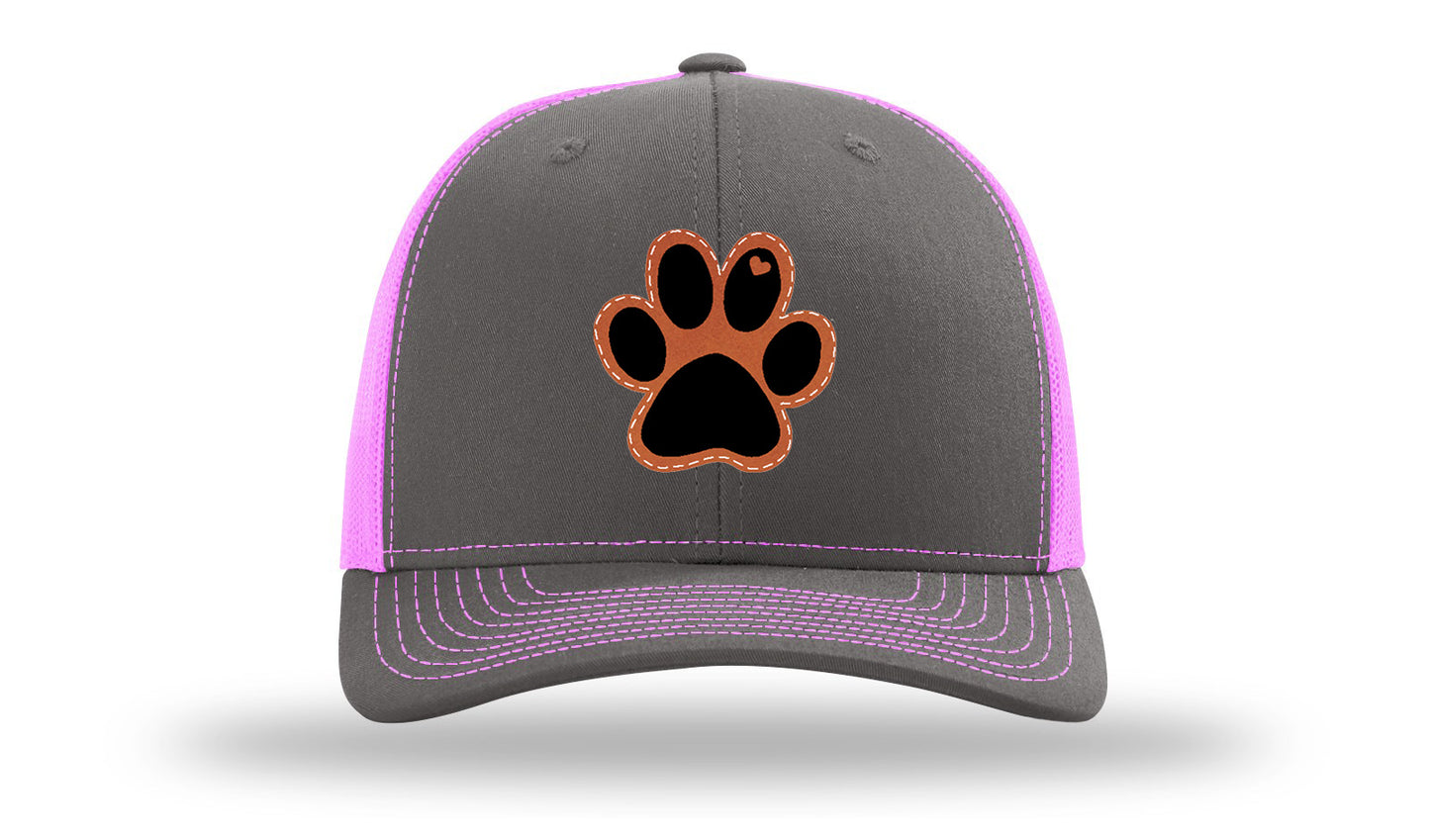 Paw Love Leather Patch Richardson 112 Hat-Charcoal / Neon Pink