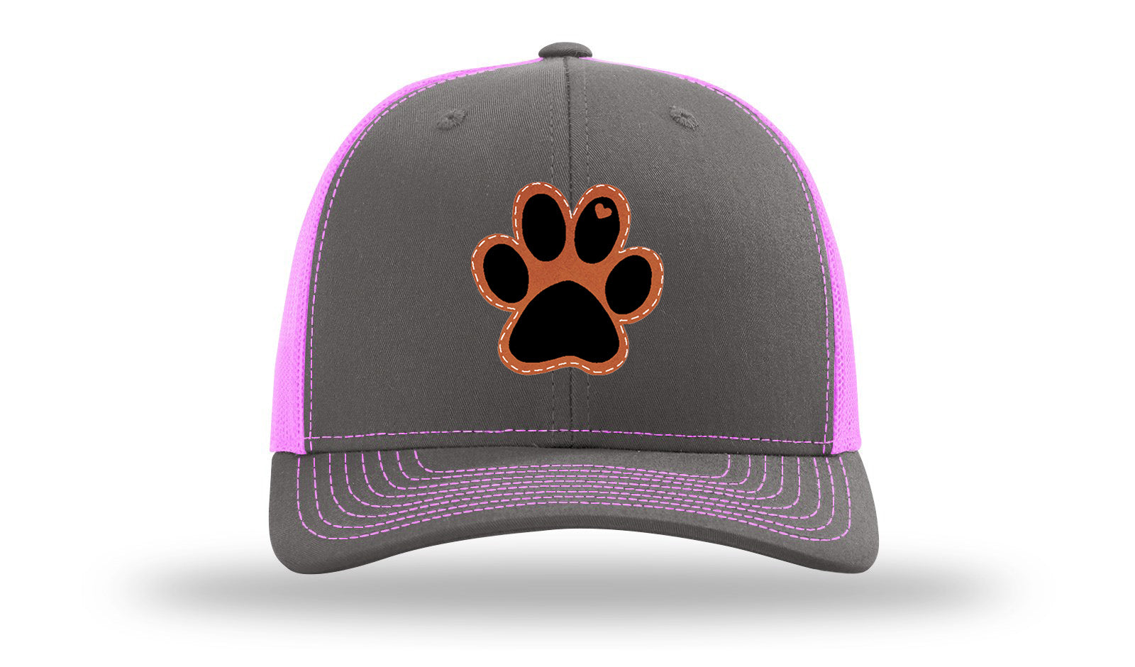 Paw Love Leather Patch Richardson 112 Hat-Charcoal / Neon Pink