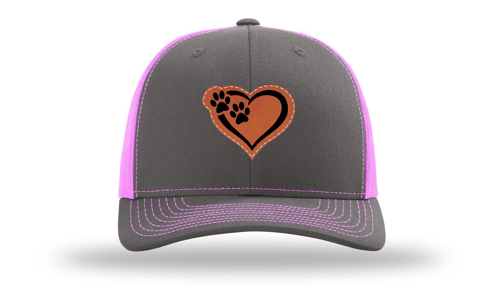 Puppy Love Leather Patch Richardson 112 Hat-Charcoal / Neon Pink