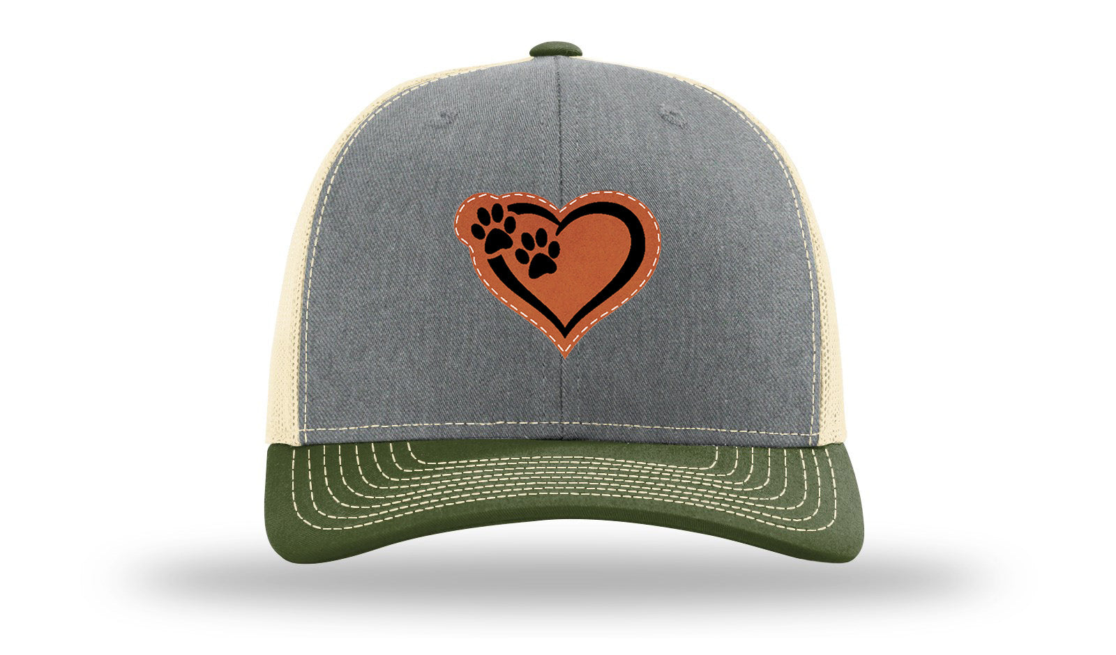 Puppy Love Leather Patch Richardson 112 Hat-Heather Grey / Birch / Army Olive