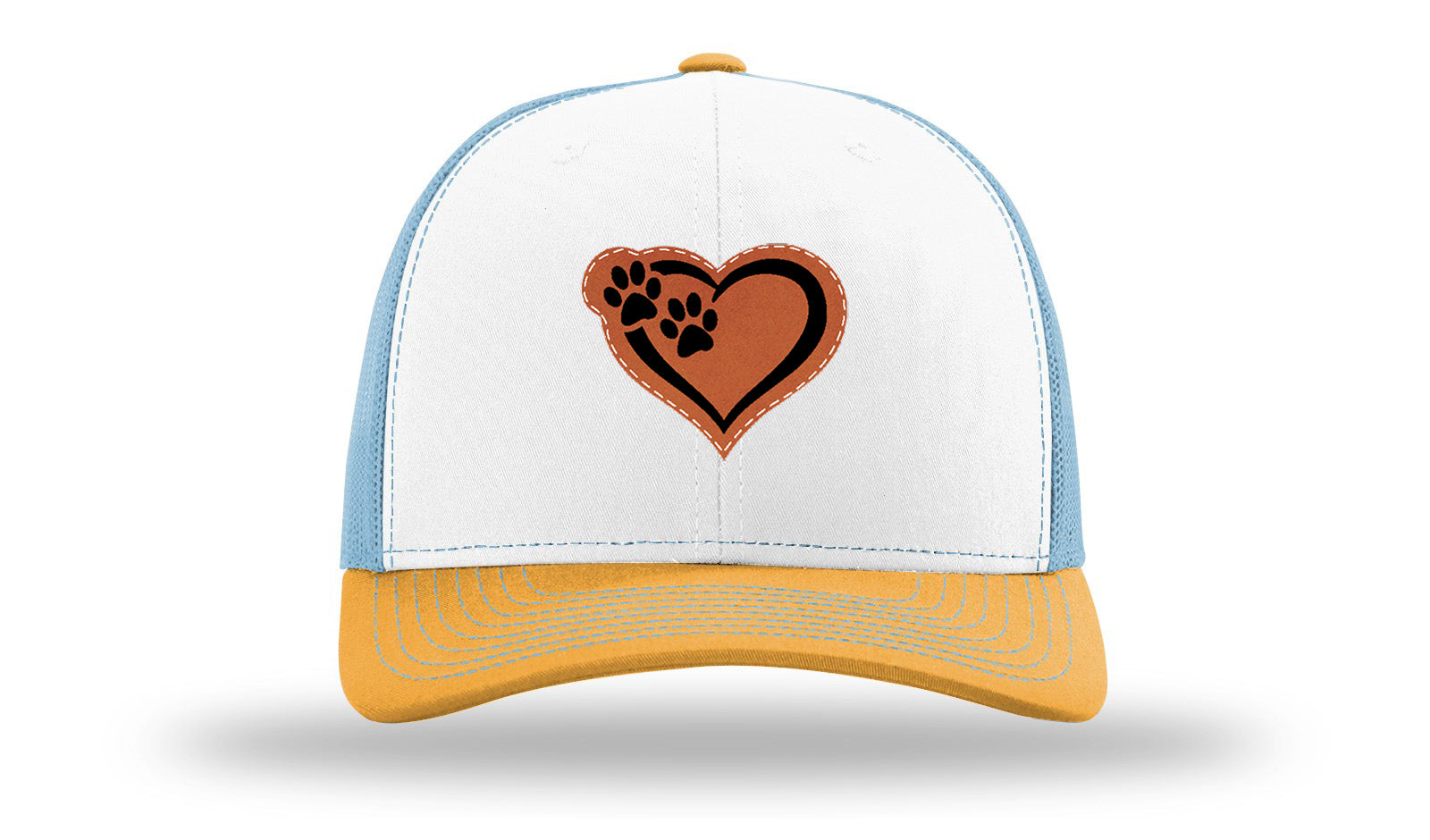 Puppy Love Leather Patch Richardson 112 Hat-White / Columbia Blue / Yellow