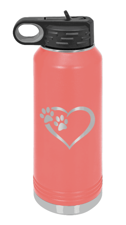 Puppy Love - 32oz Water Bottle Laser Engraved- Coral