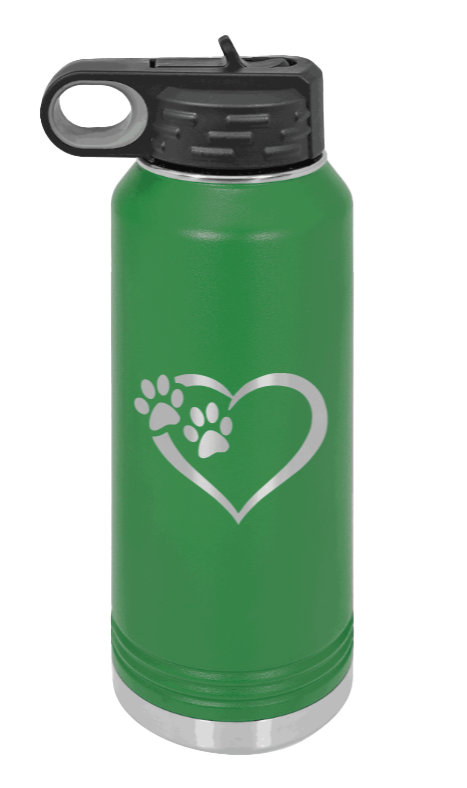 Puppy Love - 32oz Water Bottle Laser Engraved- Green