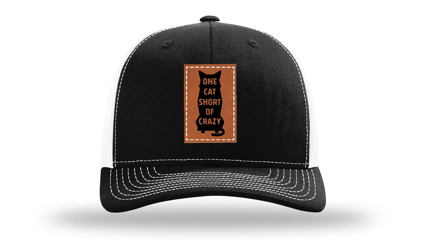 One Cat Short Of Crazy Leather Patch Richardson 112 Hat