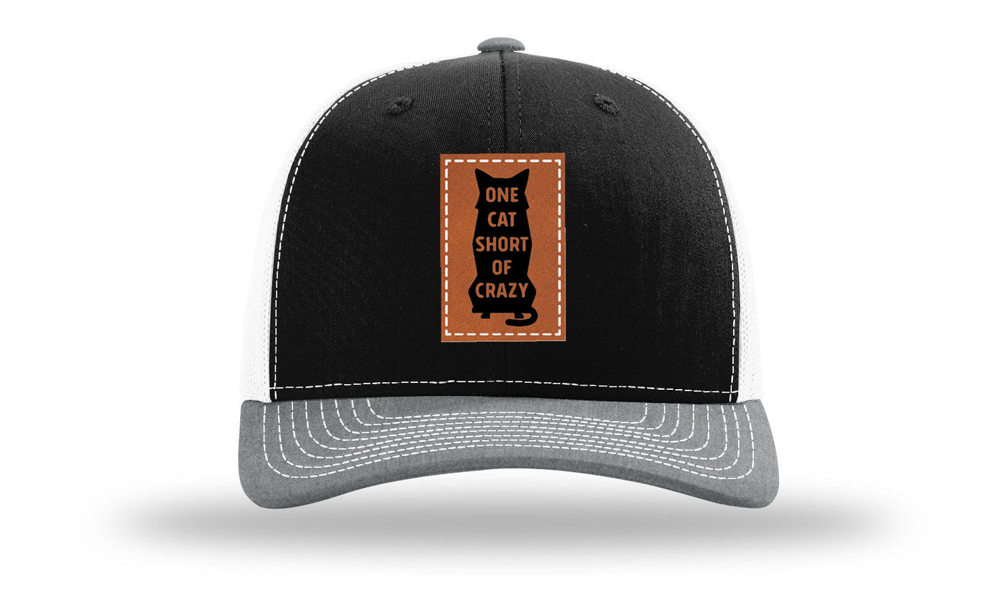 One Cat Short Of Crazy Leather Patch Richardson 112 Hat