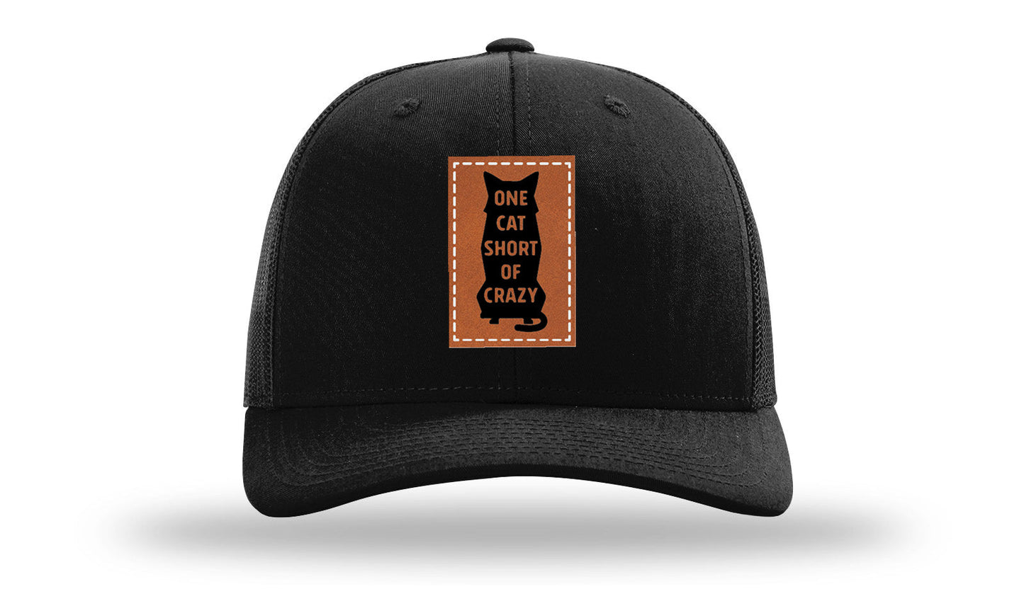 One Cat Short Of Crazy Leather Patch Richardson 112 Hat