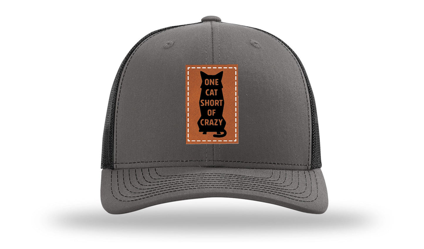 One Cat Short Of Crazy Leather Patch Richardson 112 Hat