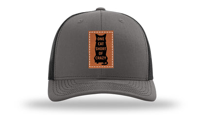 One Cat Short Of Crazy Leather Patch Richardson 112 Hat