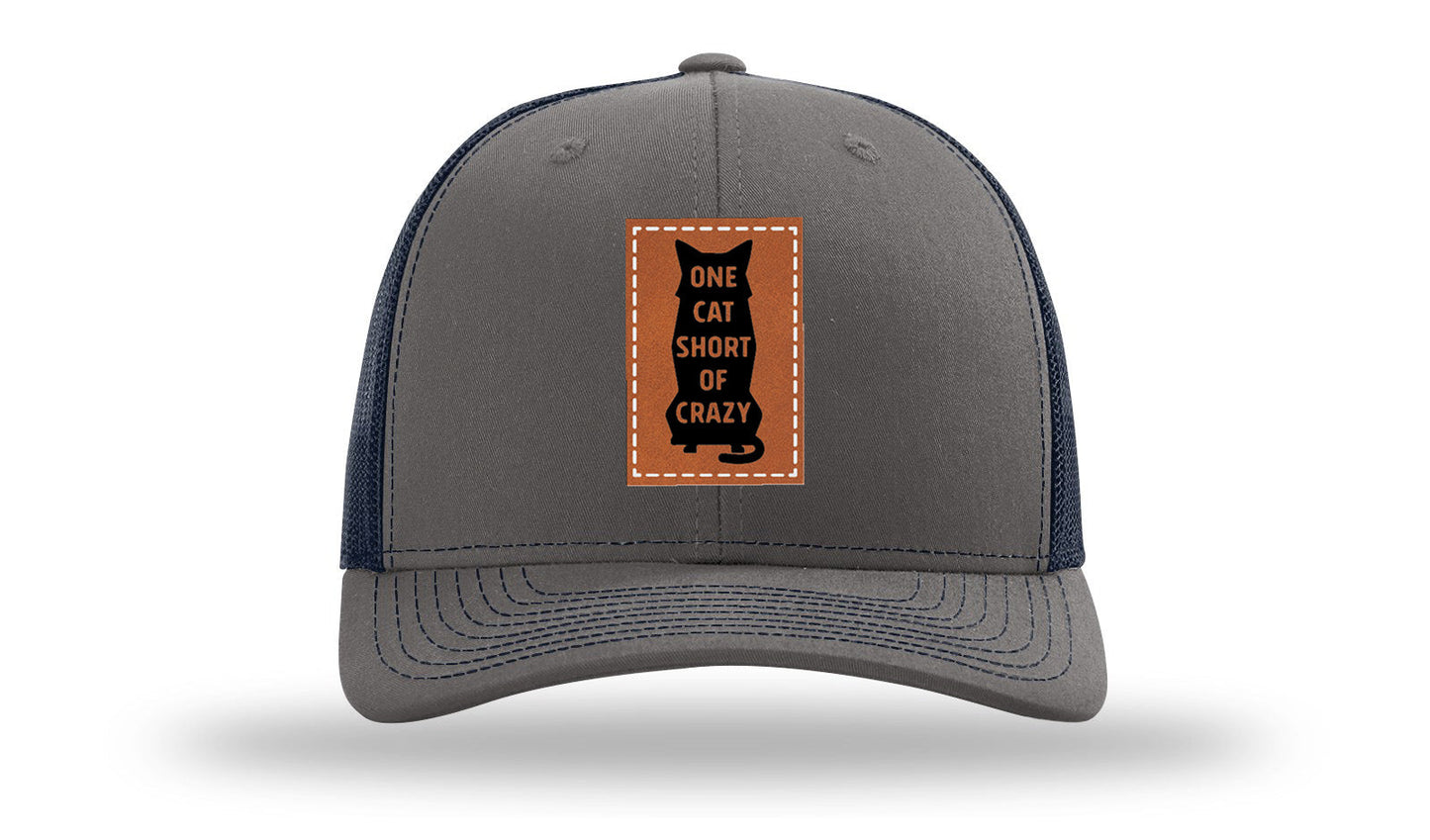 One Cat Short Of Crazy Leather Patch Richardson 112 Hat