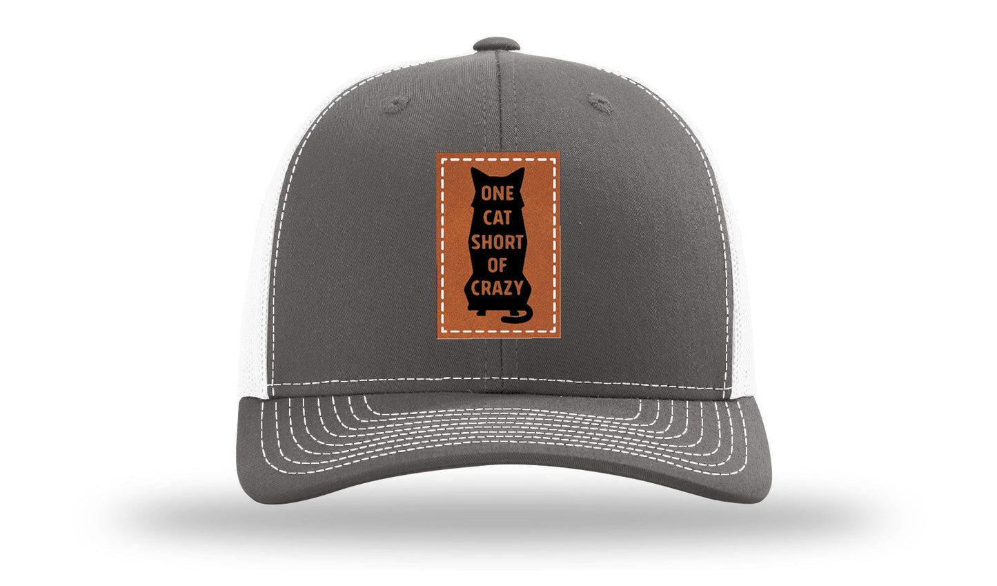 One Cat Short Of Crazy Leather Patch Richardson 112 Hat