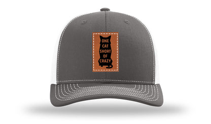 One Cat Short Of Crazy Leather Patch Richardson 112 Hat