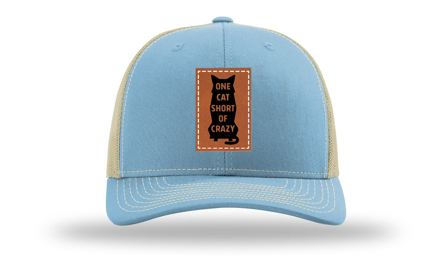 One Cat Short Of Crazy Leather Patch Richardson 112 Hat