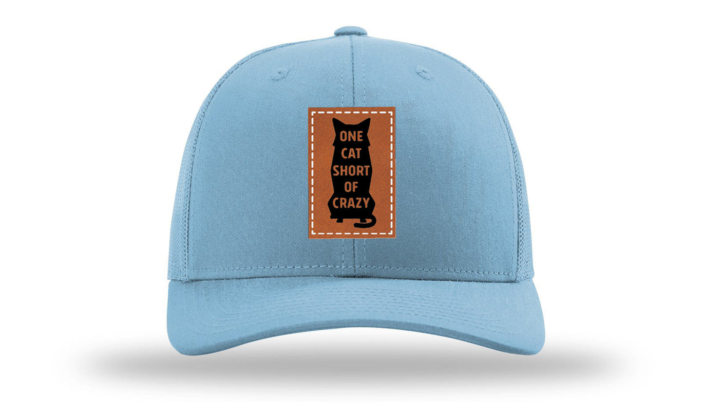 One Cat Short Of Crazy Leather Patch Richardson 112 Hat