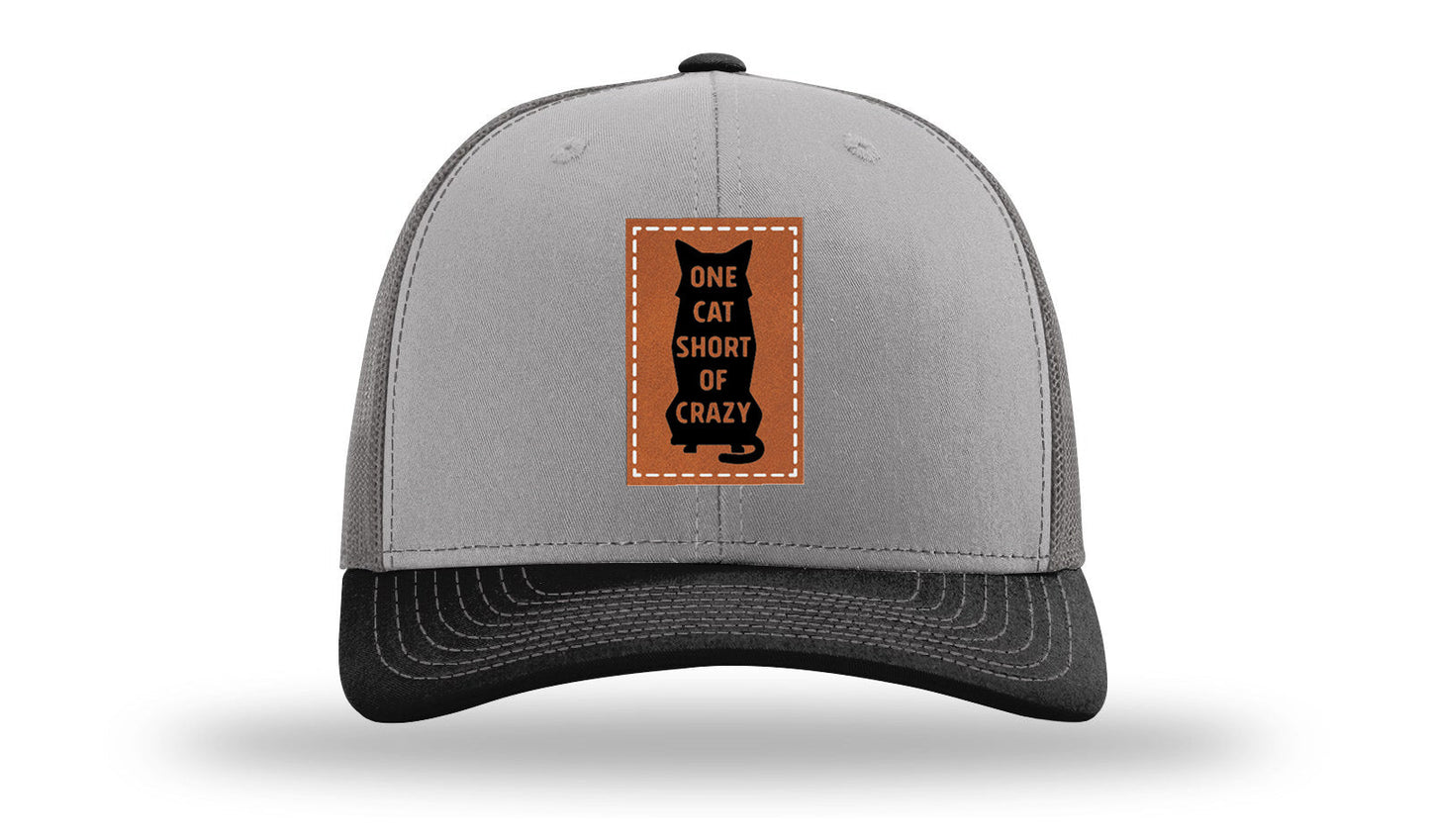 One Cat Short Of Crazy Leather Patch Richardson 112 Hat