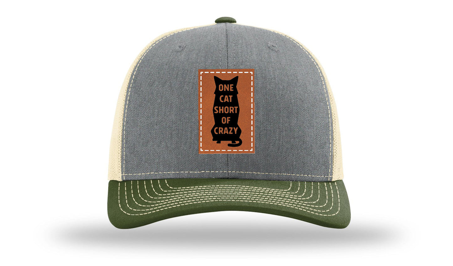 One Cat Short Of Crazy Leather Patch Richardson 112 Hat