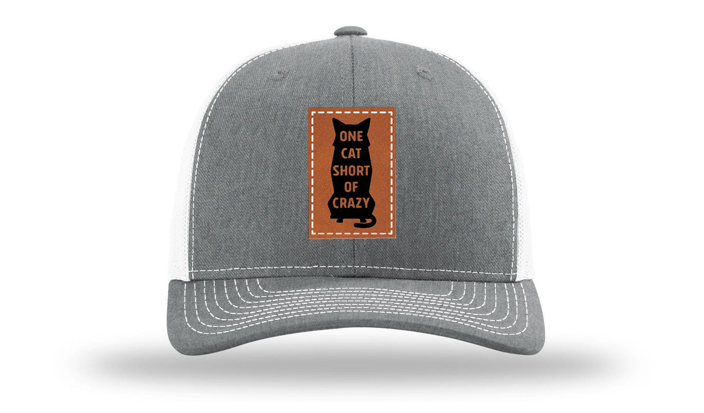 One Cat Short Of Crazy Leather Patch Richardson 112 Hat