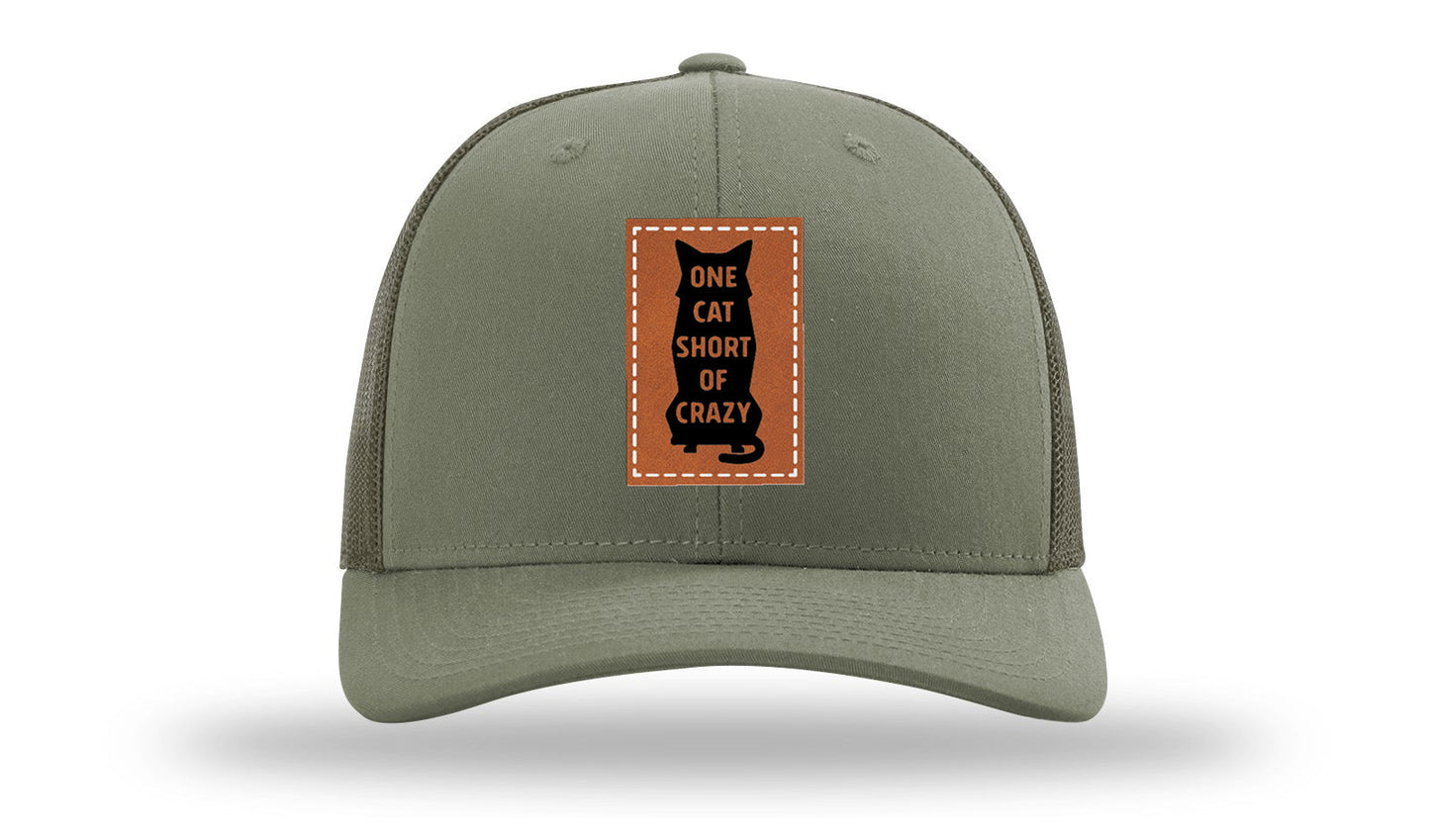 One Cat Short Of Crazy Leather Patch Richardson 112 Hat