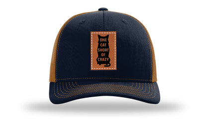 One Cat Short Of Crazy Leather Patch Richardson 112 Hat