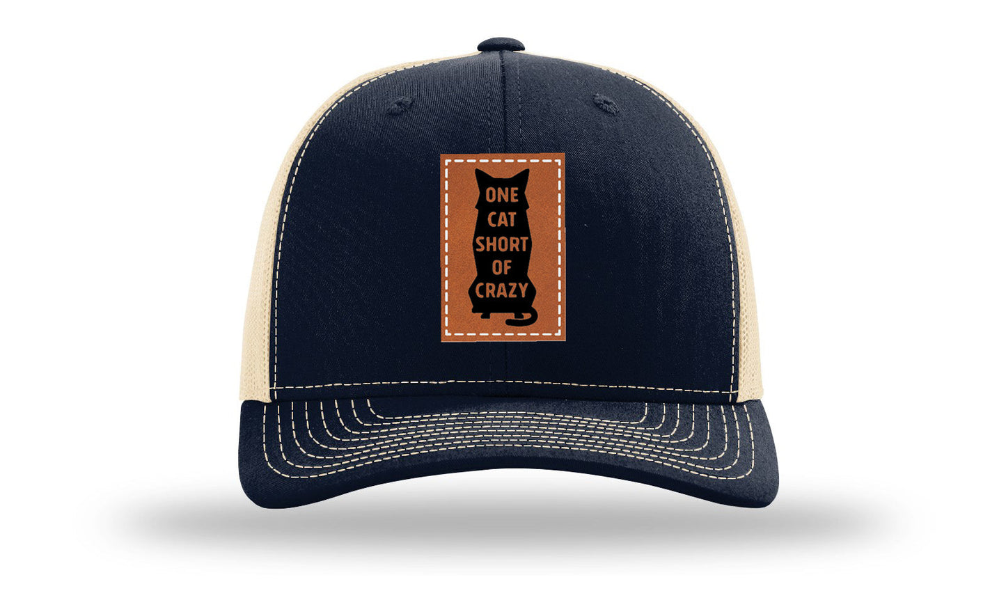 One Cat Short Of Crazy Leather Patch Richardson 112 Hat