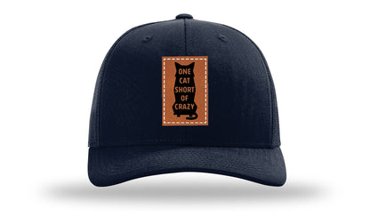 One Cat Short Of Crazy Leather Patch Richardson 112 Hat