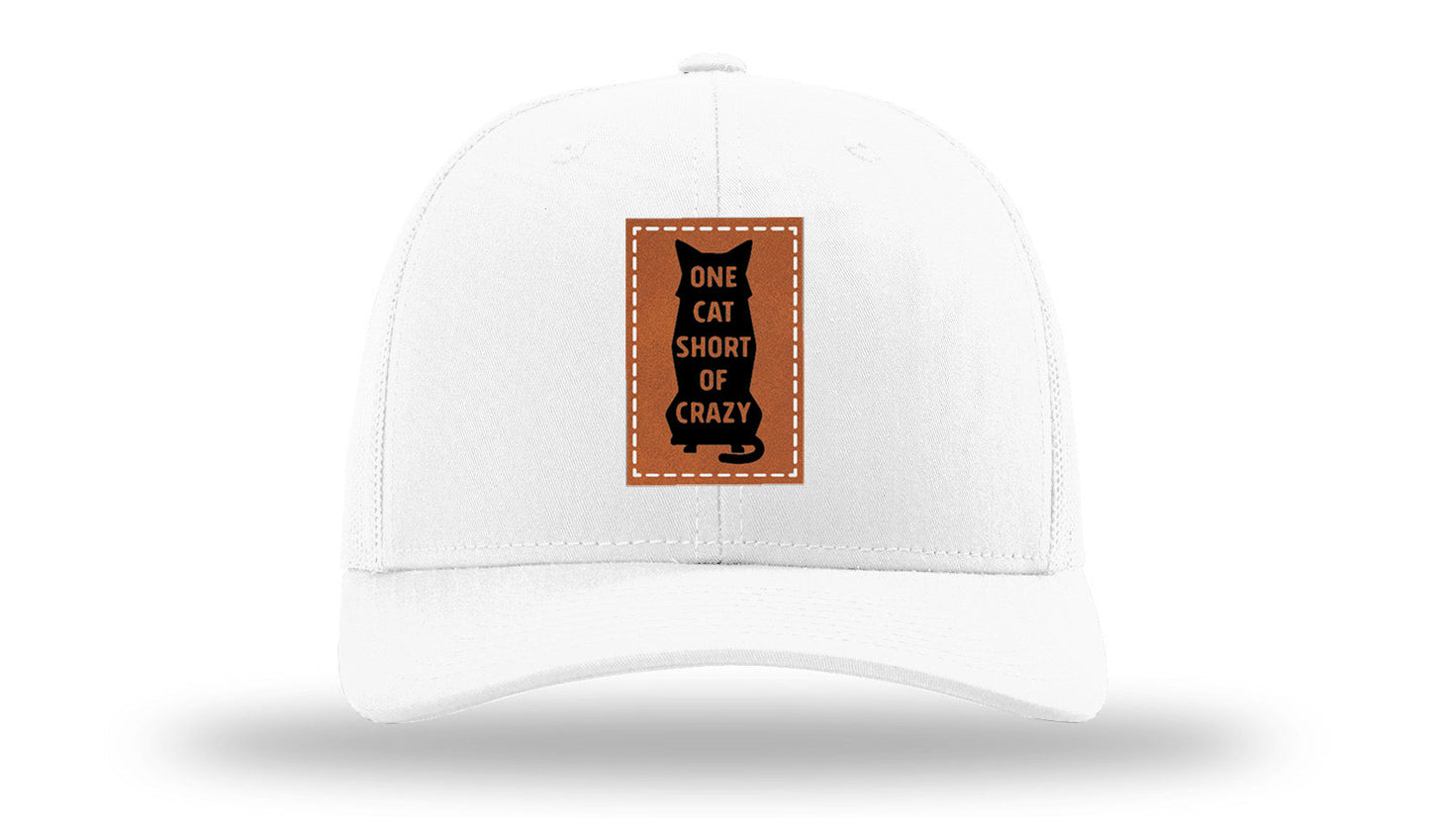 One Cat Short Of Crazy Leather Patch Richardson 112 Hat