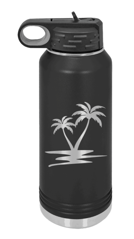 Palm Trees - 32oz Water Bottle Laser Engraved- Black